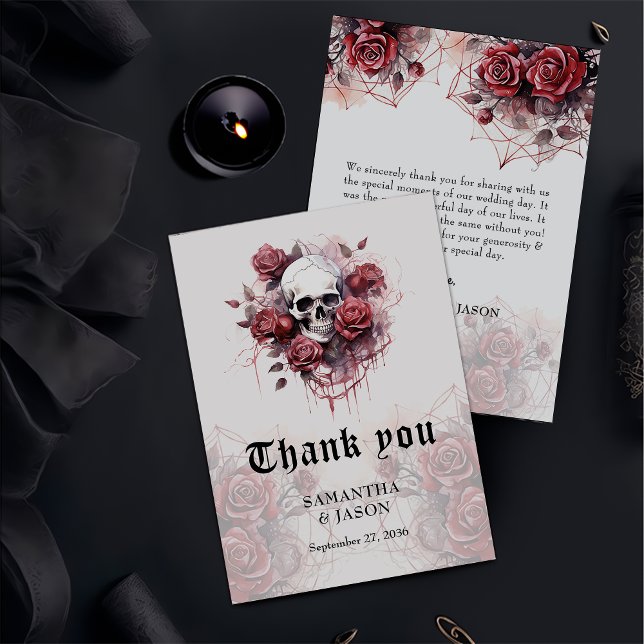 Cartão De Agradecimento Casamento de Halloween Floral Craniano Gótico Somb (Criador carregado)