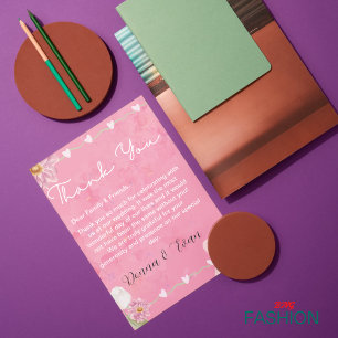 Cartão De Agradecimento Casamento de Ilustração Floral de Aquarela Rosa