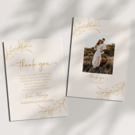 Cartão De Agradecimento Casamento de Imagem Personalizada de Folha Minimal