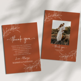 Cartão De Agradecimento Casamento de Imagem Personalizada de Folha Minimal