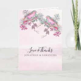Cartão De Agradecimento Casamento de Inverno com Aquarela de Pinhas, Pássa