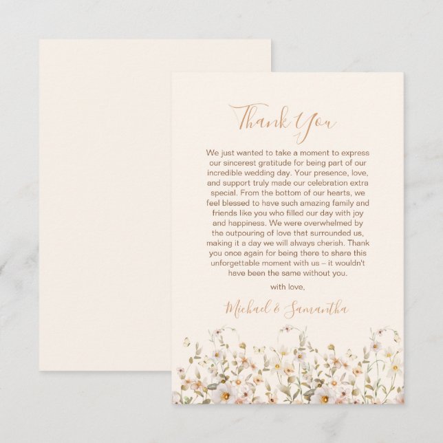 Cartão De Agradecimento Casamento de Ivory e Blush Wildflower (Frente/Verso)