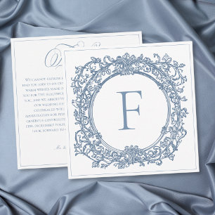 Cartão De Agradecimento Casamento de Jardim com Crista Azul Elegante Vinta