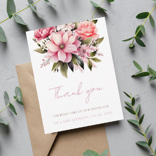 Cartão De Agradecimento Casamento de Jardim de Verão de Floral Dusty Rosa 
