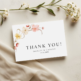 Cartão De Agradecimento Casamento de Jardim Minimalista Floral com Beijo M
