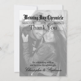 Cartão De Agradecimento Casamento de Jornal 1 Foto Preto e Branco Monogram