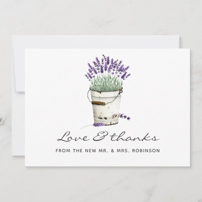 Cartão De Agradecimento Casamento de Lavanda de Aquarela (Frente)