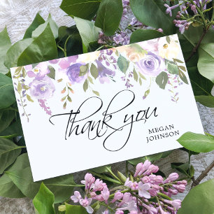 Cartão De Agradecimento Casamento de Lavanda Floral de Púrpura