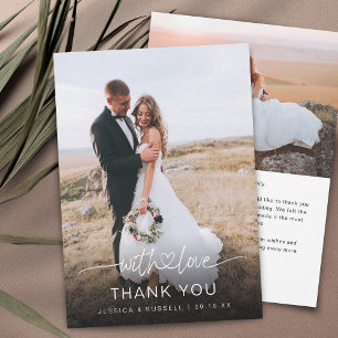 Cartão De Agradecimento Casamento de Letra Desenhada à Mão com Fotos do Co