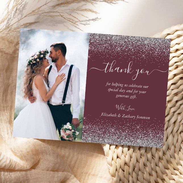 Cartão De Agradecimento Casamento de Lixo Silver Fotográfico Personalizado (Criador carregado)