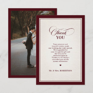 Cartão De Agradecimento Casamento de Luxo Burgundy Formal Antigo