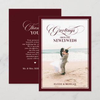 Cartão De Agradecimento Casamento de Luxo Burgundy Formal Dinheiro Antigo