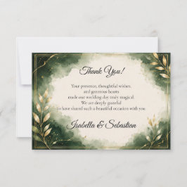 Cartão De Agradecimento Casamento de Luxo Minimalista Esmeralda Elegante