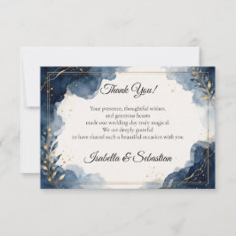 Cartão De Agradecimento Casamento de Luxo Minimalista Safira Elegante
