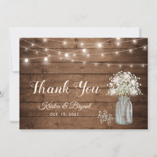 Cartão De Agradecimento Casamento de Luzes de Corda Mason Jar Breath do Be
