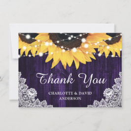 Cartão De Agradecimento Casamento de Luzes de Madeira de Girassol