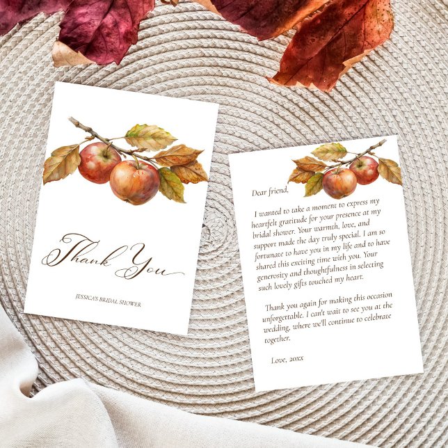 Cartão De Agradecimento Casamento de maçã para sempre após a queda da maçã (Appley ever after apple fall boho bridal shower simple elegant thank you cards)