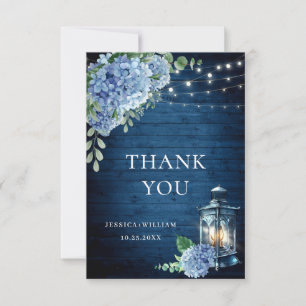 Cartão De Agradecimento Casamento de Madeira com Marinho Floral Hydrangea