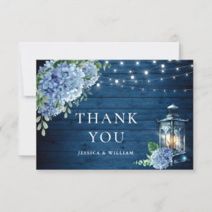 Cartão De Agradecimento Casamento de Madeira com Marinho Floral Hydrangea