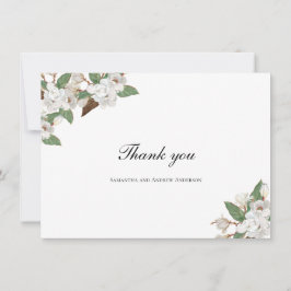 Cartão De Agradecimento Casamento de Magnólia Branca Floral Flores Verdeja