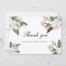 Cartão De Agradecimento Casamento de Magnólia Branca Floral Flores Verdeja