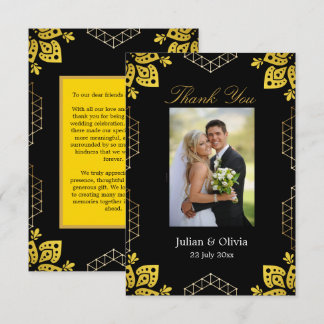 Cartão De Agradecimento Casamento de Mandala Preto e Dourado de Luxo