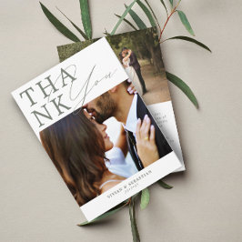 Cartão De Agradecimento Casamento de Manuscrito Verde Minimalista