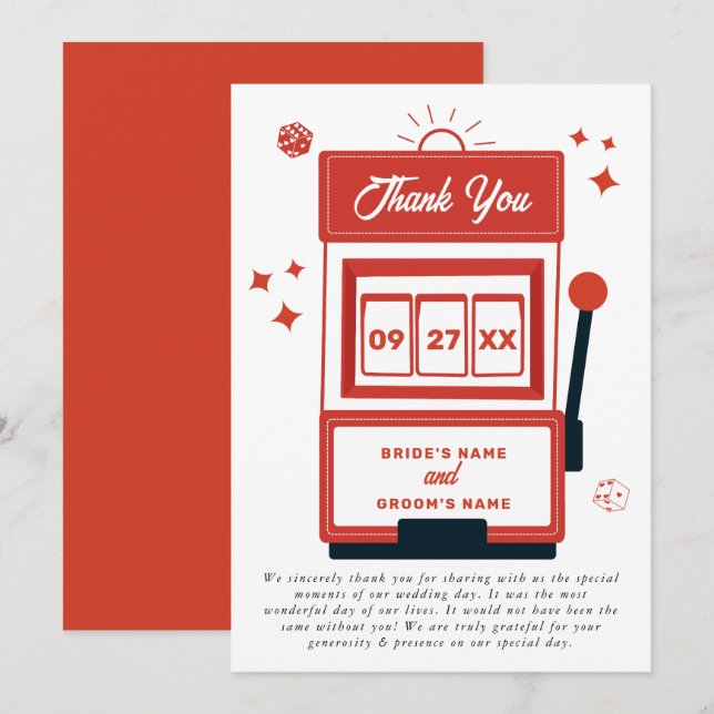 Cartão De Agradecimento Casamento de Máquina de Slot Casino de Destino de  (Frente/Verso)