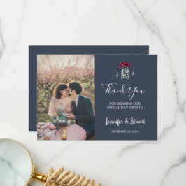Cartão De Agradecimento Casamento de marinho azul- de Mason jar