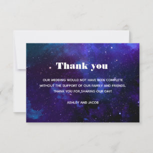 Cartão De Agradecimento Casamento de marinho espacial. Estrelas noturnas.