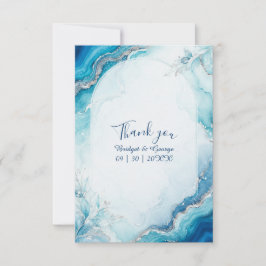 Cartão De Agradecimento Casamento de mármore Coastal Aqua Agate Luxe