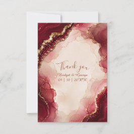 Cartão De Agradecimento Casamento de mármore Luxe Ágata Burgundy Rubi