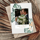 Cartão De Agradecimento Casamento de Mauve Dourado Tropical Botânica<br><div class="desc">Este cartões de agradecimentos de design de flores tropicais tem talento tropical e é perfeito para sua praia ou casamento ao ar livre. Personalize com duas fotos favoritas de seu casamento ou lua de mel e sua mensagem personalizada. Entre em contato comigo se tiver algum pedido especial.</div>