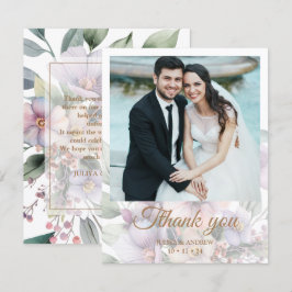 Cartão De Agradecimento Casamento de mensagem de foto floral de cor d'água