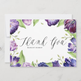 Cartão De Agradecimento Casamento de Moldura Floral das Tulipas Púrpuras d