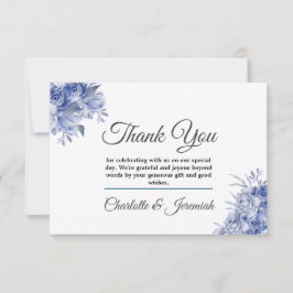 Cartão De Agradecimento Casamento de Monograma de Cor Floral Azul Rústica
