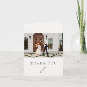 Cartão De Agradecimento Casamento de Monograma de Script de Cinza de Fotog