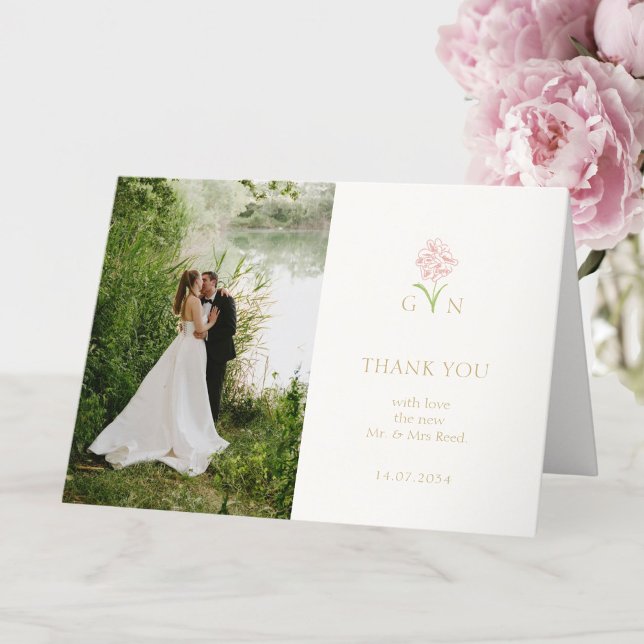 Cartão De Agradecimento Casamento de Monograma Floral do Casal bonito (Criador carregado)