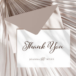 Cartão De Agradecimento Casamento de Monograma Neutro de Caligrafia Elegan