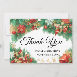 Cartão De Agradecimento Casamento de Natal Branco Negro Elegante Obrigado