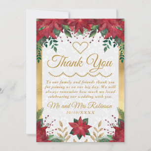 Cartão De Agradecimento Casamento de Natal de Inverno com Poinsettia em Aq