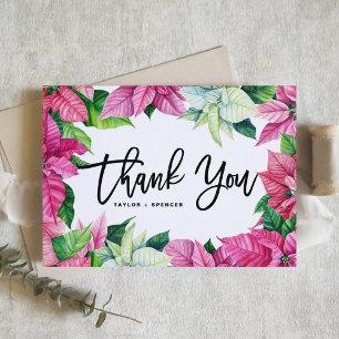 Cartão De Agradecimento Casamento de Natal de Poinsettia Rosa-Vidro