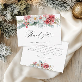 Cartão De Agradecimento Casamento de Natal Floral Elegante Winter