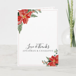 Cartão De Agradecimento Casamento de Natal Vermelho Poinsettia de Inverno
