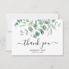 Cartão De Agradecimento Casamento de Nome de Aquarela Eucalyptus Elegante