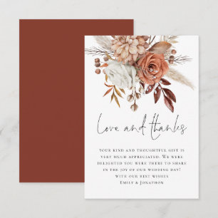 Cartão De Agradecimento Casamento de Obrigados de Amor com Terracotta Flor