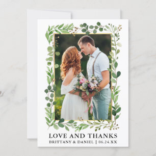 Cartão De Agradecimento Casamento de Obrigados de Amor Dourado Eucalyptus
