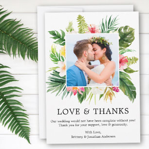 Cartão De Agradecimento Casamento de Obrigados e Amor Tropical Moderno