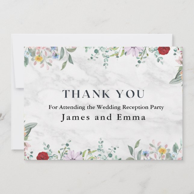 Cartão De Agradecimento Casamento de Ornament Floral de White Marble (Frente)