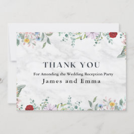 Cartão De Agradecimento Casamento de Ornament Floral de White Marble